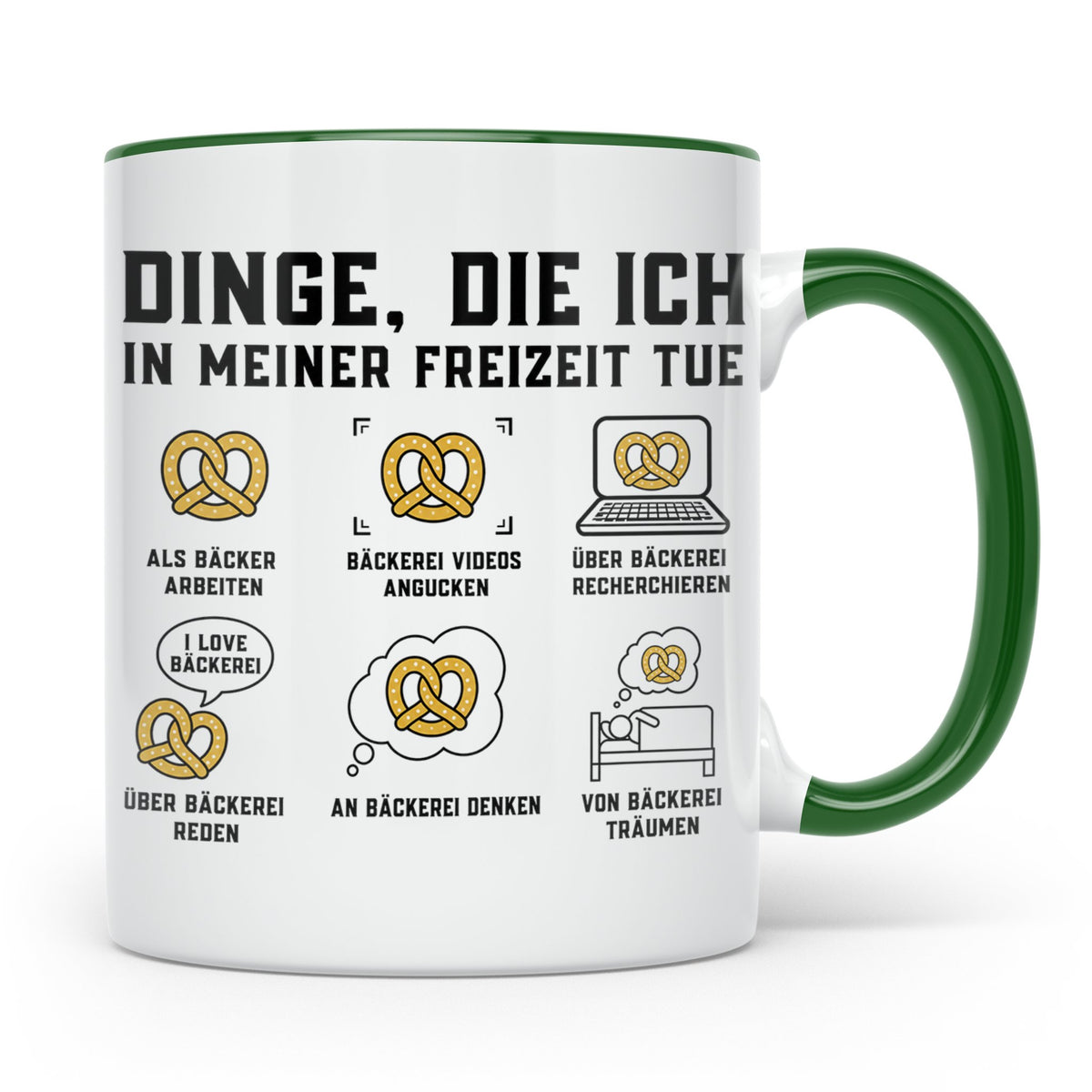 Bäcker Tasse lustig Dinge die ich in meiner Freizeit tue Spr – Grün [farbe:grün]