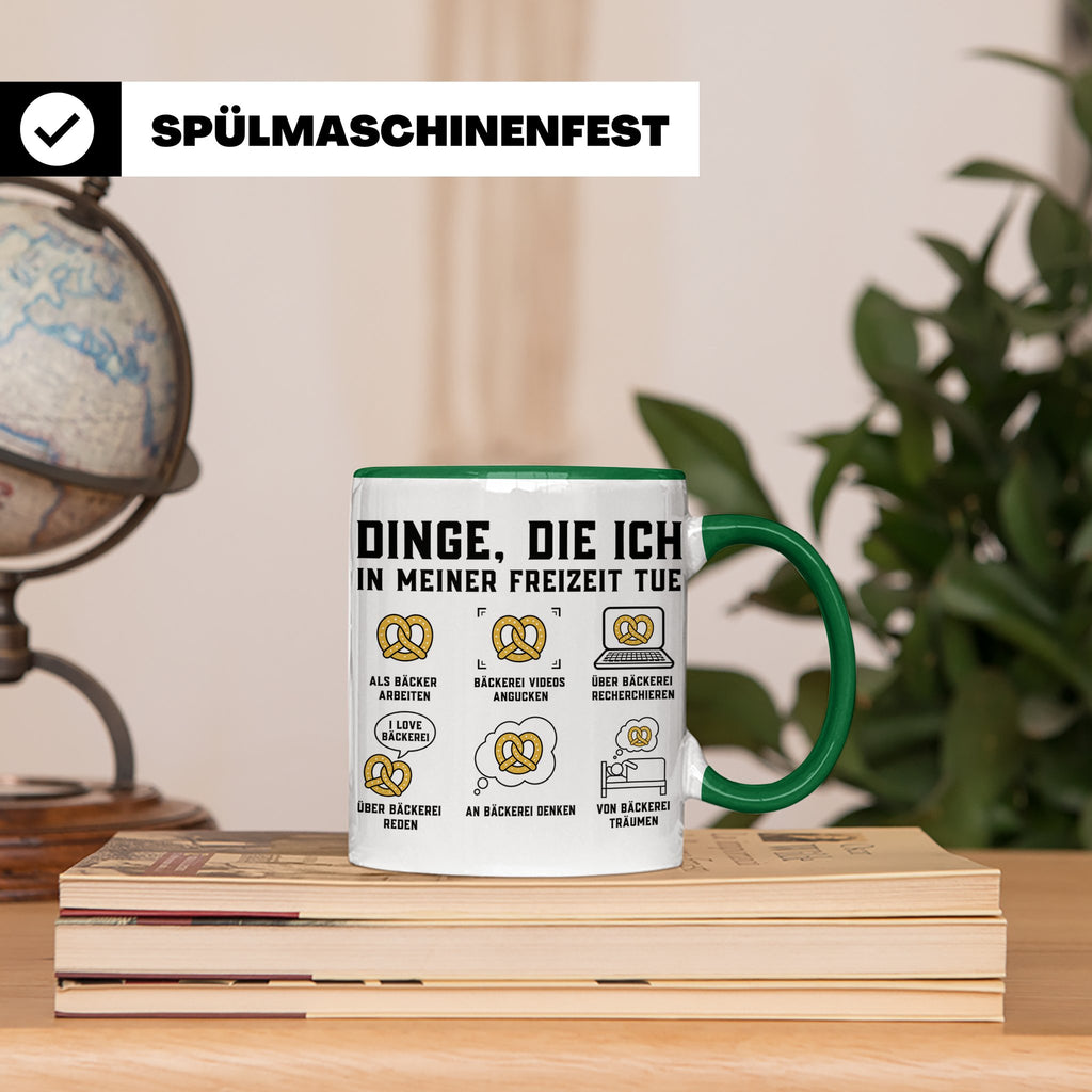 Bäcker Tasse lustig Dinge die ich in meiner Freizeit tue Spr – Grün [farbe:grün]