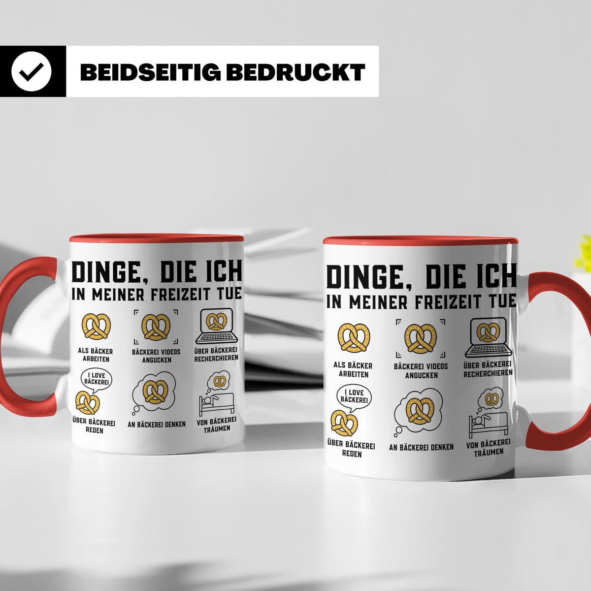 Bäcker Tasse lustig Dinge die ich in meiner Freizeit tue Spr – Rot [farbe:rot]