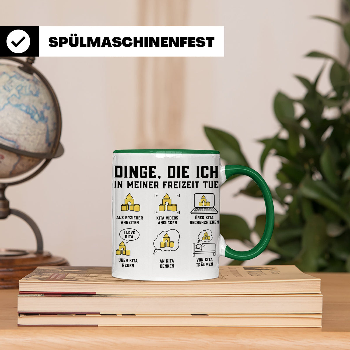 Erzieher Tasse mit Spruch Dinge die ich in meiner Freizeit t – Grün [farbe:grün]
