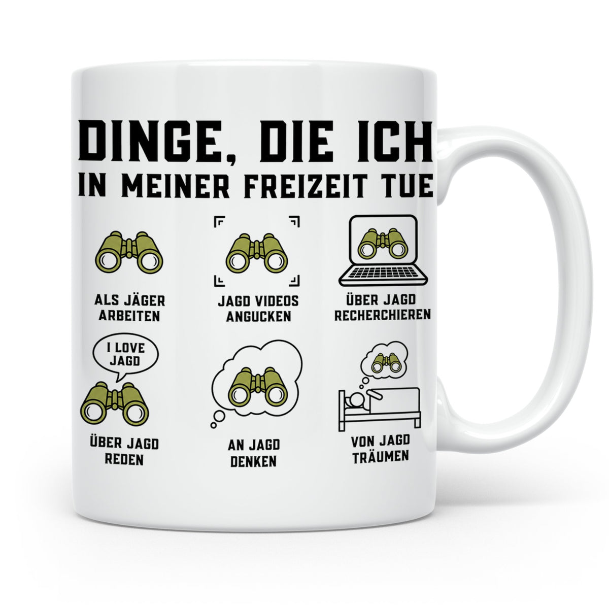 Jäger Tasse "Dinge die ich in meiner Freizeit tue" Lustiges  – Weiß [farbe:weiß]