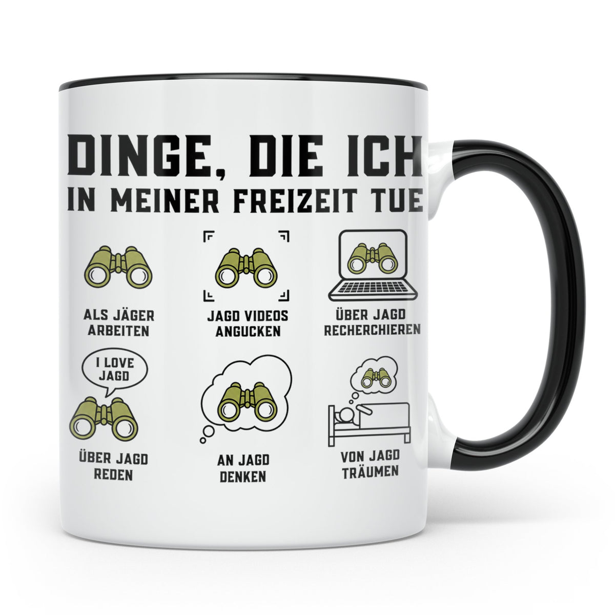 Jäger Tasse "Dinge die ich in meiner Freizeit tue" Lustiges  – Schwarz [farbe:schwarz]