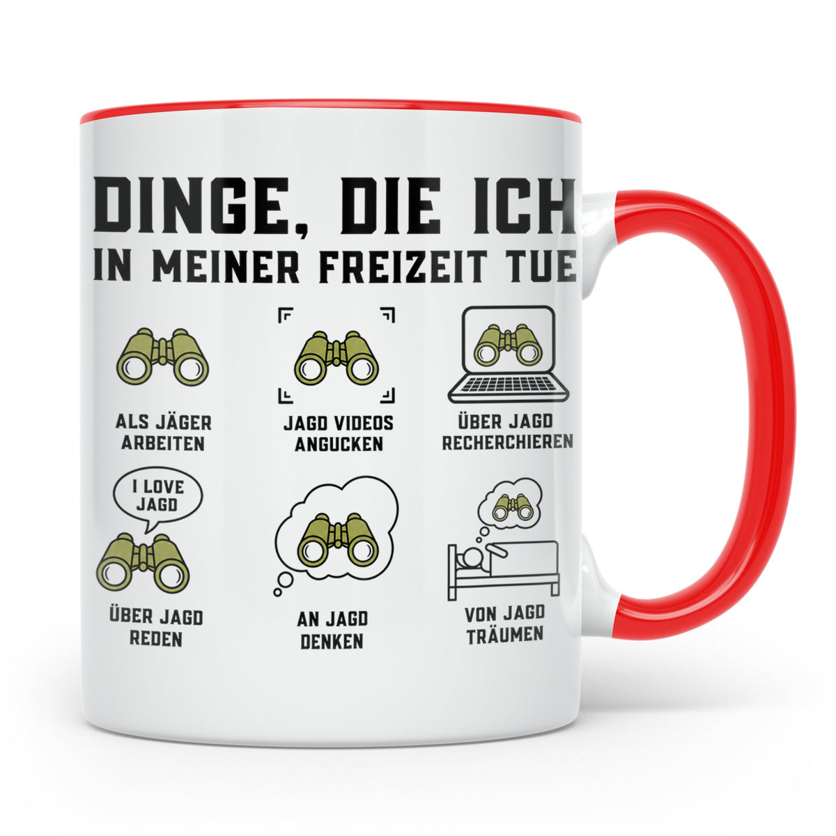 Jäger Tasse "Dinge die ich in meiner Freizeit tue" Lustiges  – Rot [farbe:rot]