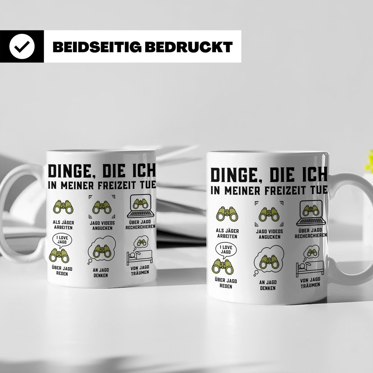 Jäger Tasse "Dinge die ich in meiner Freizeit tue" Lustiges  – Weiß [farbe:weiß]