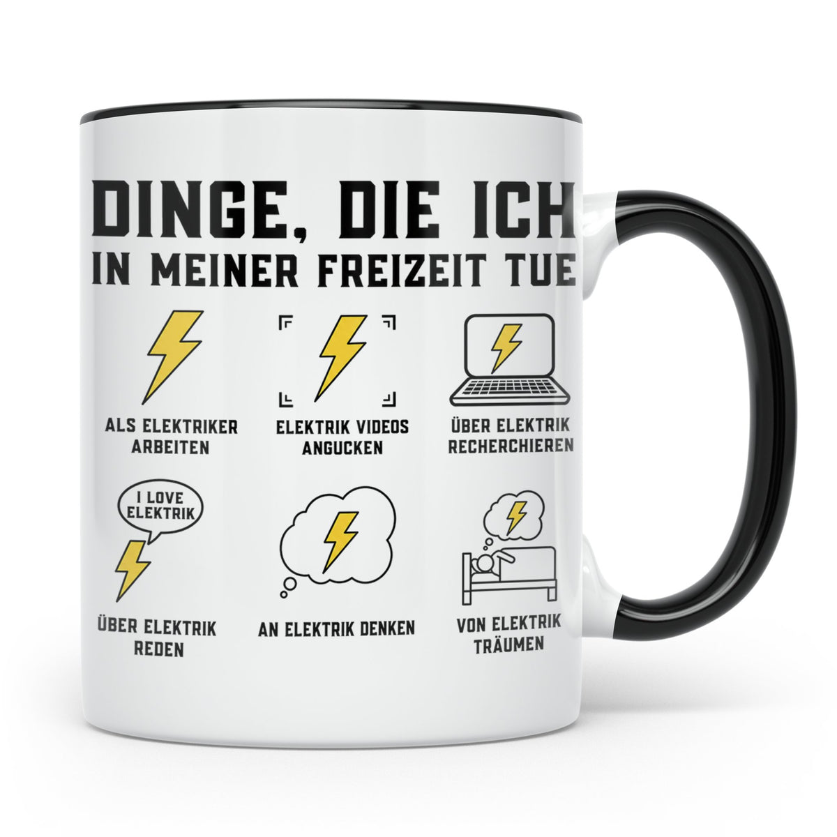 Elektriker Tasse mit Spruch Dinge die ich in meiner Freizeit – Schwarz [farbe:schwarz]