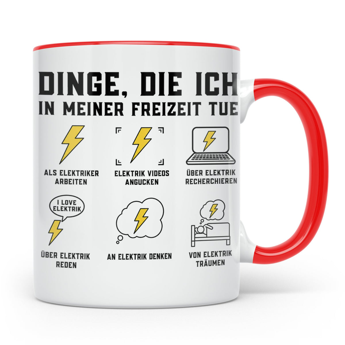 Elektriker Tasse mit Spruch Dinge die ich in meiner Freizeit – Rot [farbe:rot]