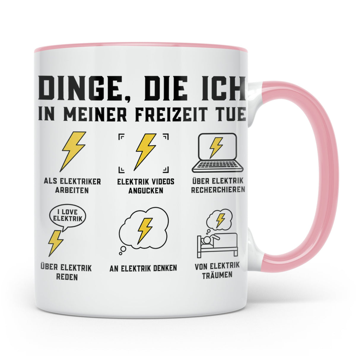 Elektriker Tasse mit Spruch Dinge die ich in meiner Freizeit – Rosa [farbe:rosa]
