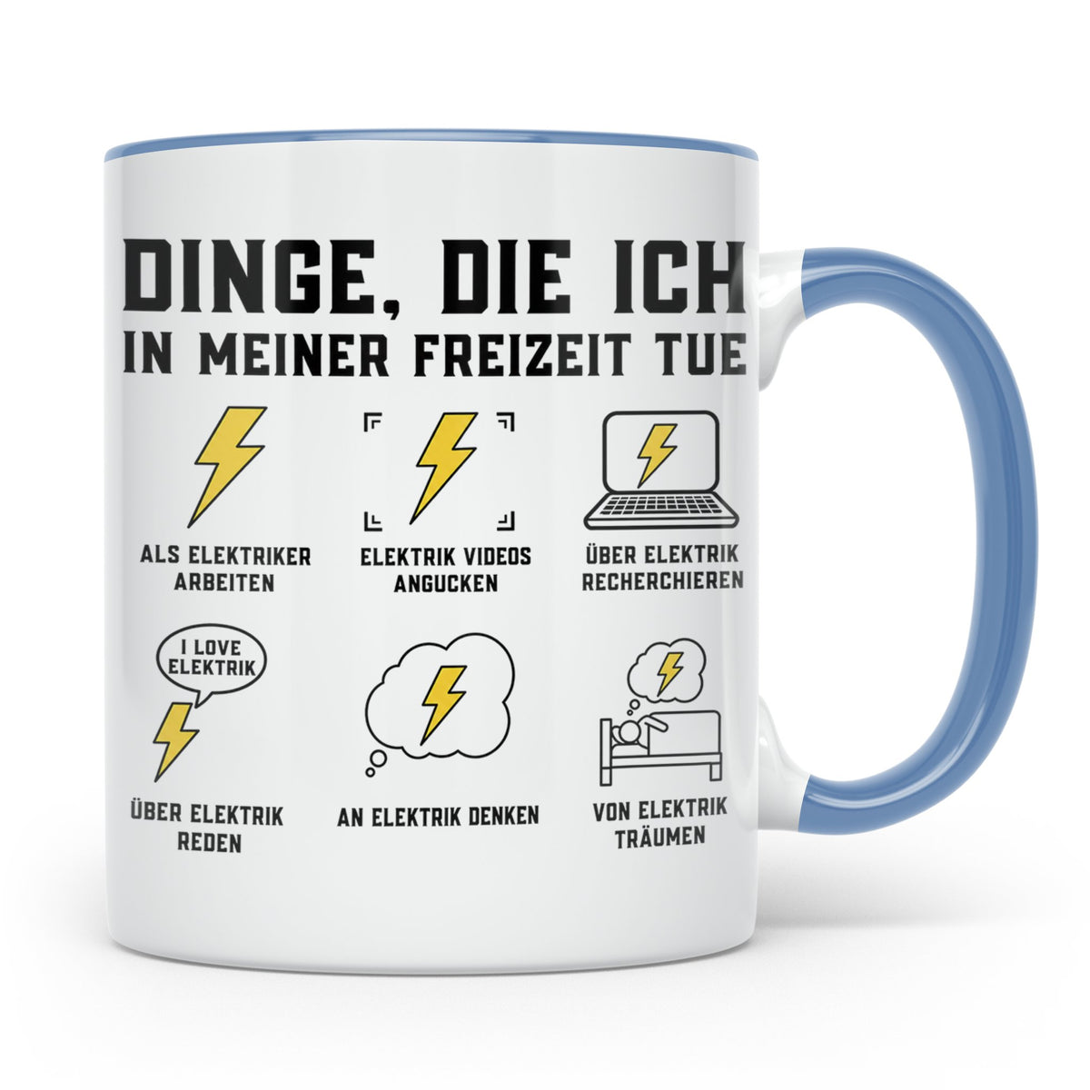 Elektriker Tasse mit Spruch Dinge die ich in meiner Freizeit – Blau [farbe:blau]