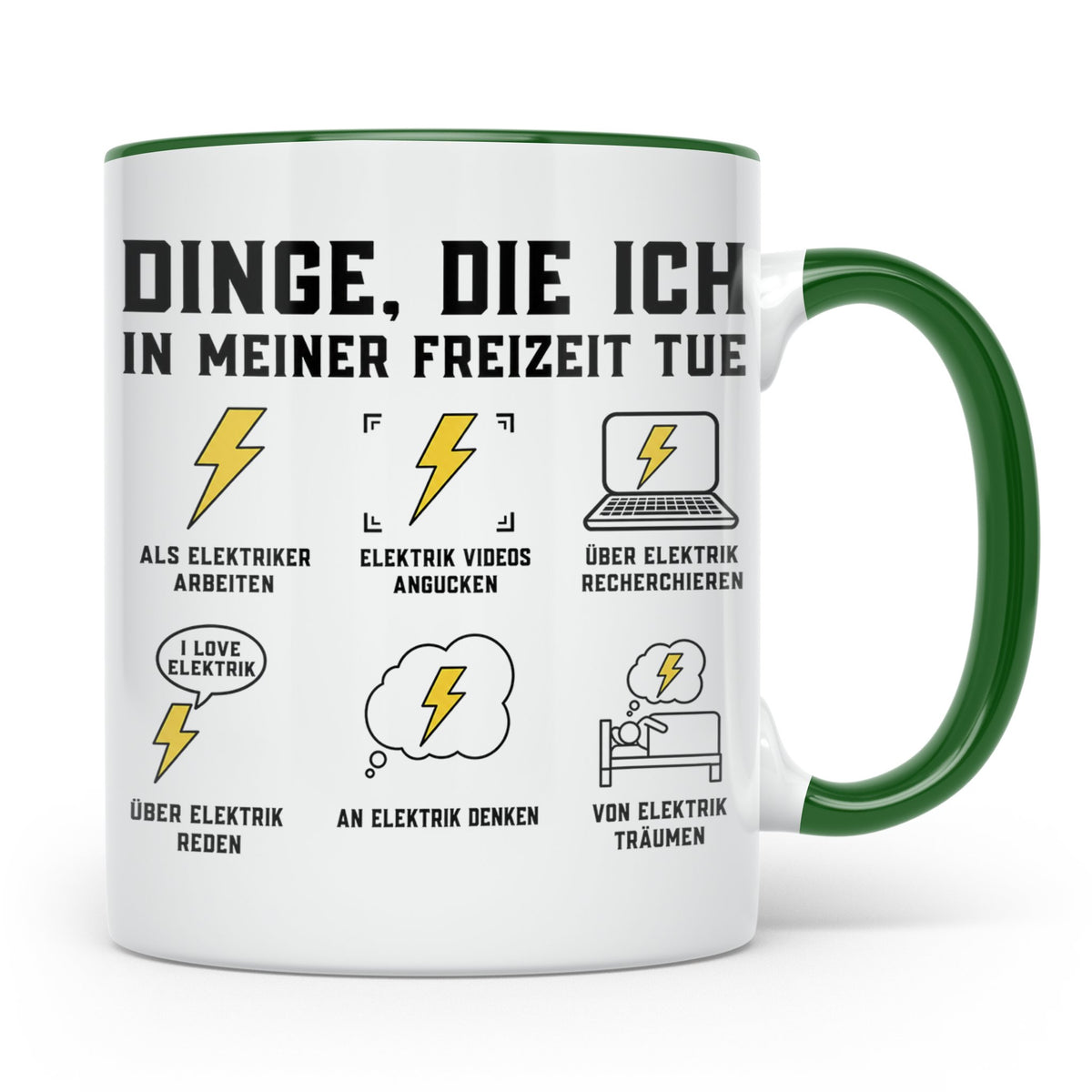 Elektriker Tasse mit Spruch Dinge die ich in meiner Freizeit – Grün [farbe:grün]