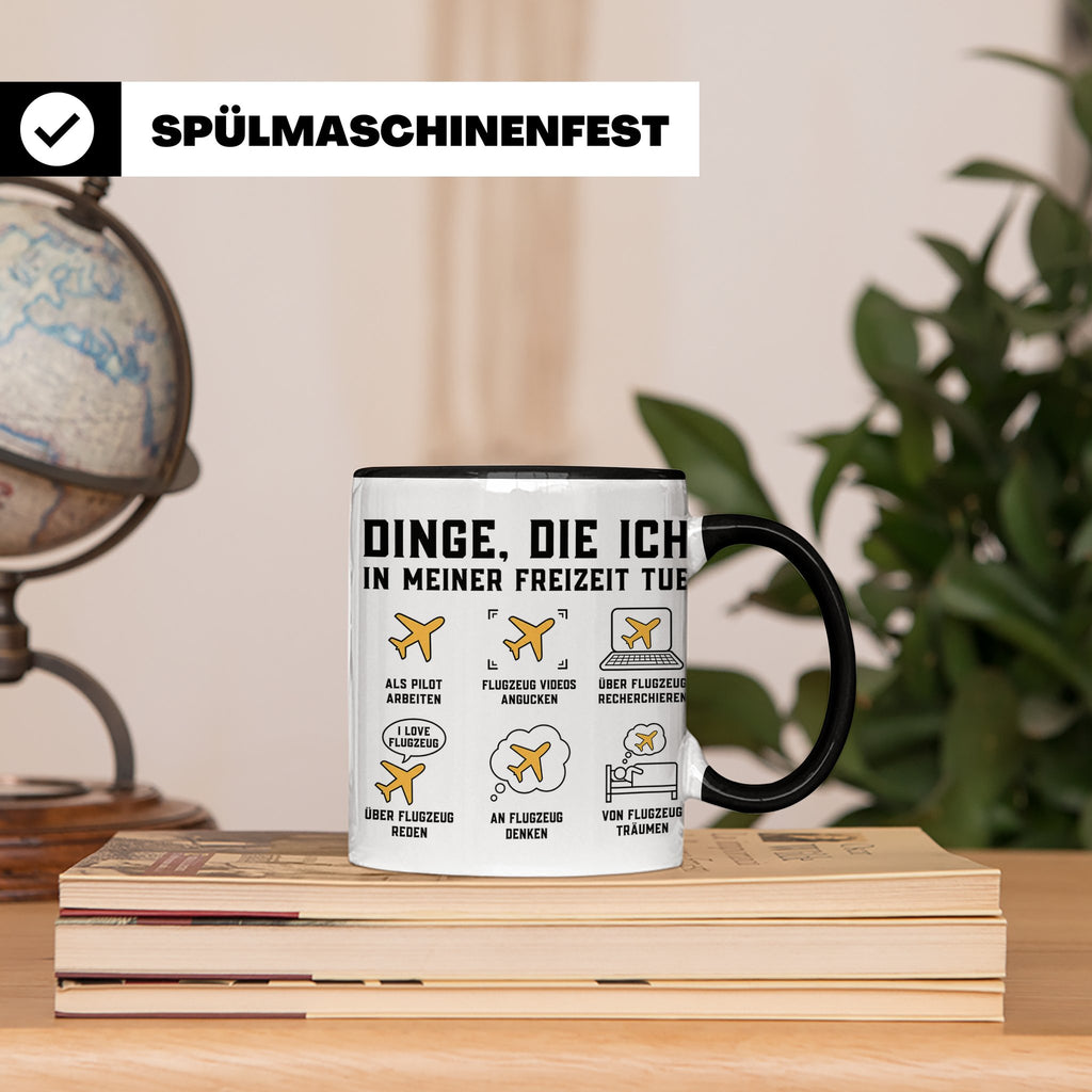 Pilot Tasse mit Spruch Dinge die ich tue, Geschenk für Flugz – Schwarz [farbe:schwarz]