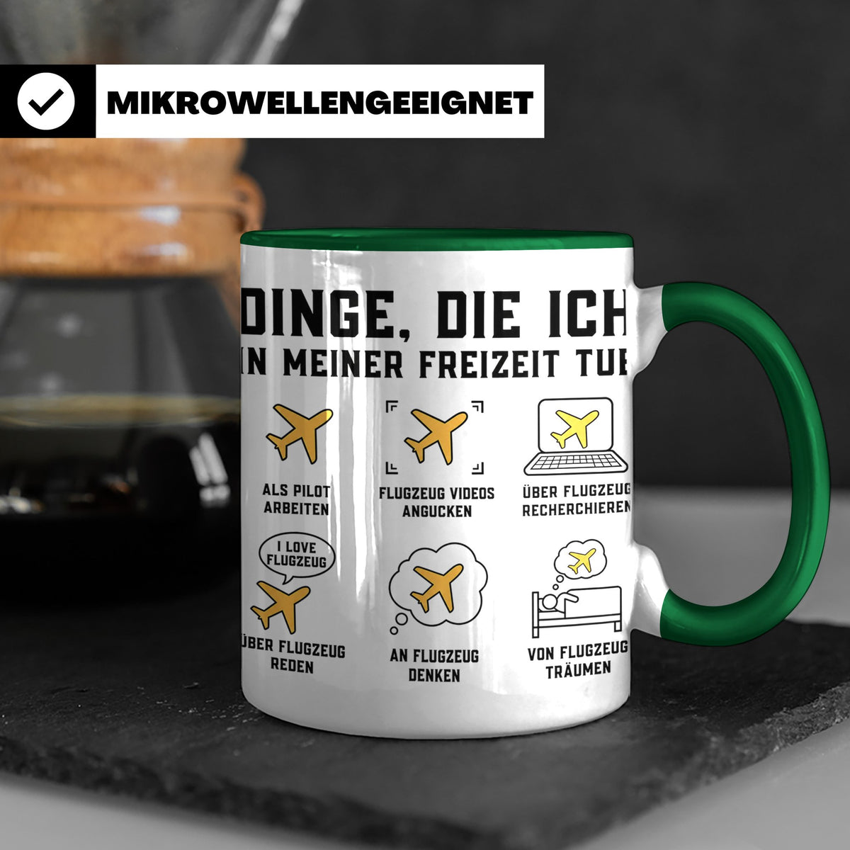 Pilot Tasse mit Spruch Dinge die ich tue, Geschenk für Flugz – Grün [farbe:grün]