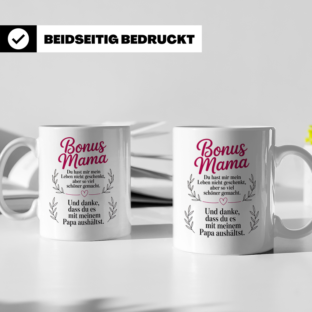 Bonusmama Tasse - Du hast mein Leben schöner gemacht Stiefmu – Weiß [farbe:weiß]