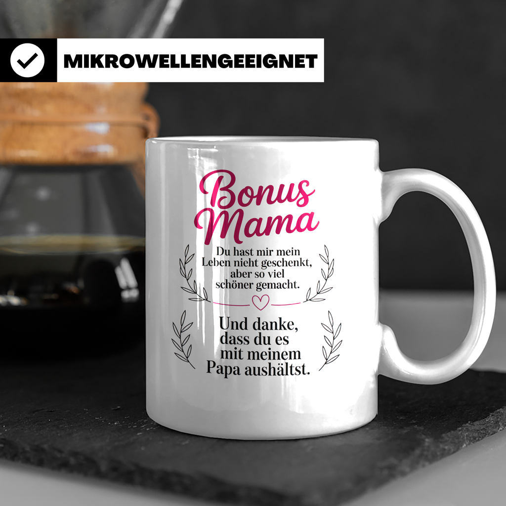 Bonusmama Tasse - Du hast mein Leben schöner gemacht Stiefmu – Weiß [farbe:weiß]