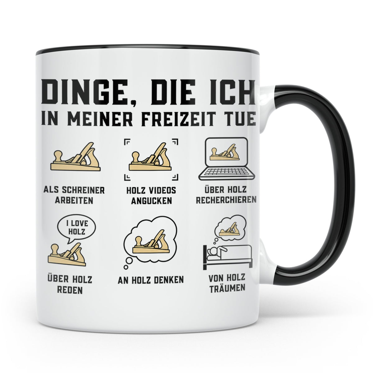 Schreiner Tasse mit Spruch 'Dinge die ich tue' für Tischler, – Schwarz [farbe:schwarz]