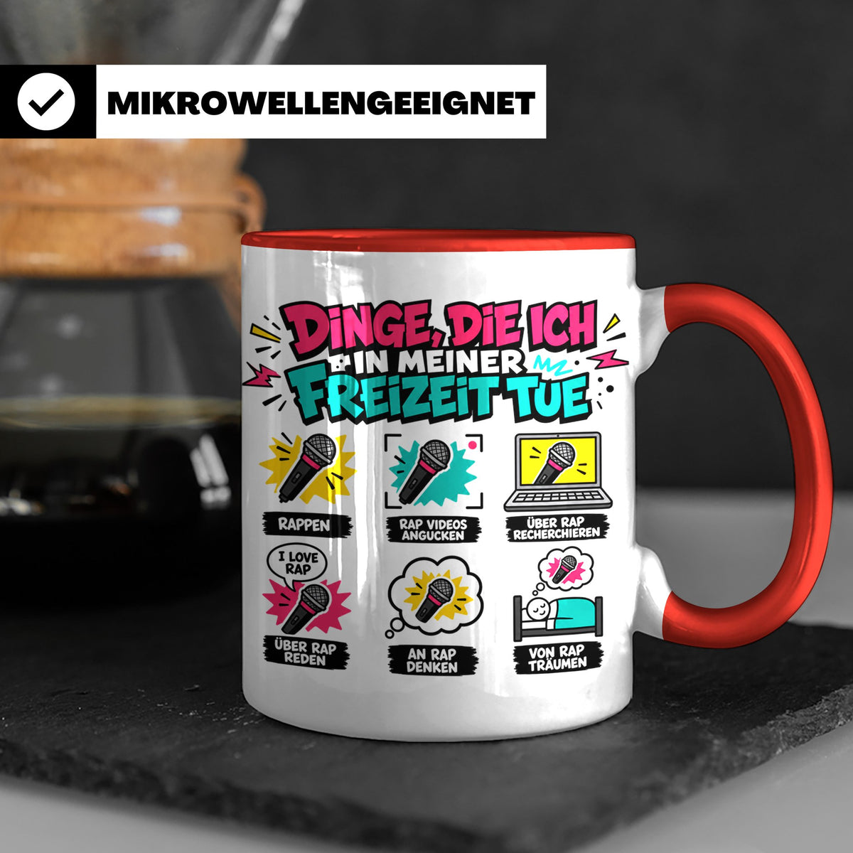 Rapper Tasse mit Spruch Dinge die ich tue | lustige Hip Hop  – Rot [farbe:rot]