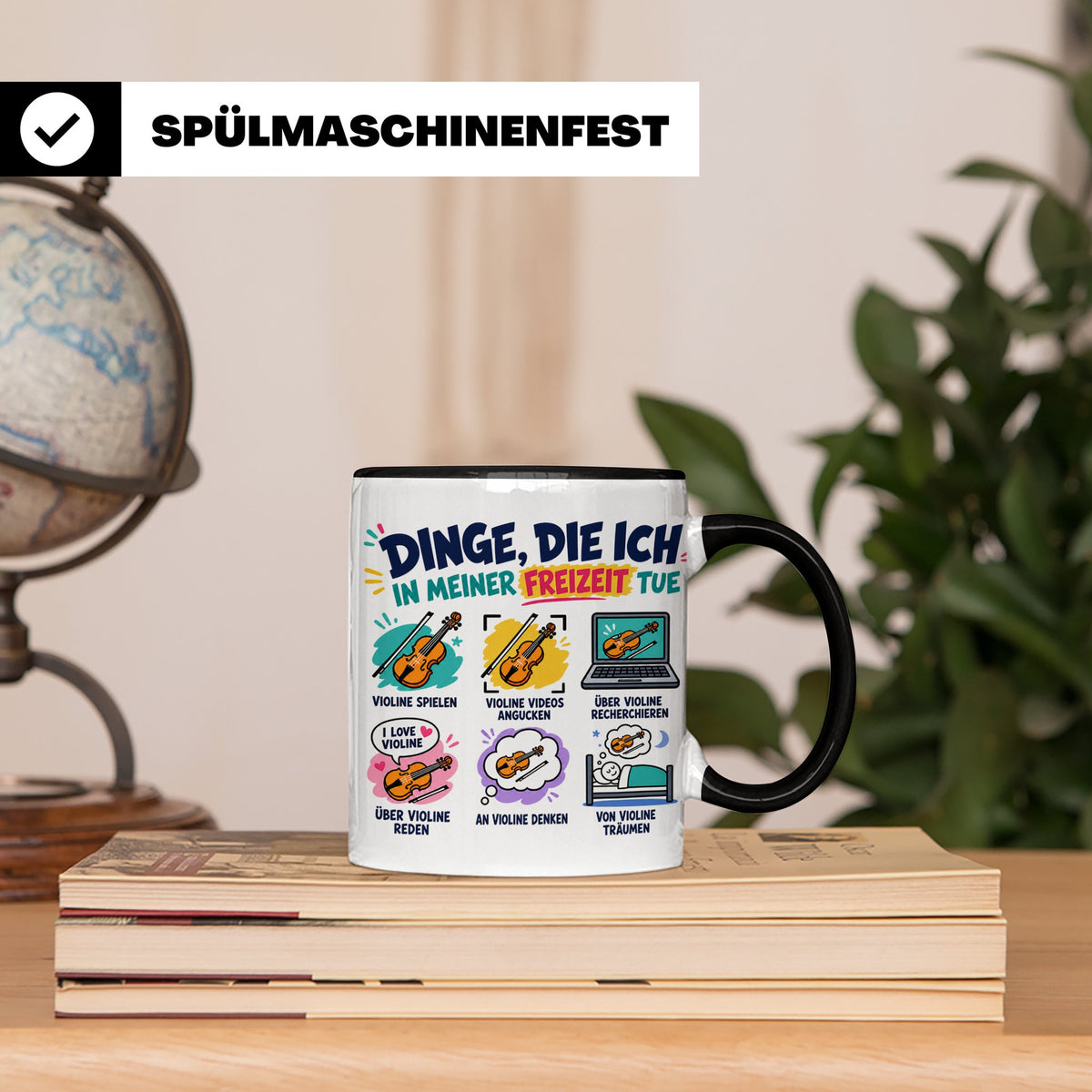 Violine Tasse mit Spruch Dinge die ich in meiner Freizeit tu – Schwarz [farbe:schwarz]