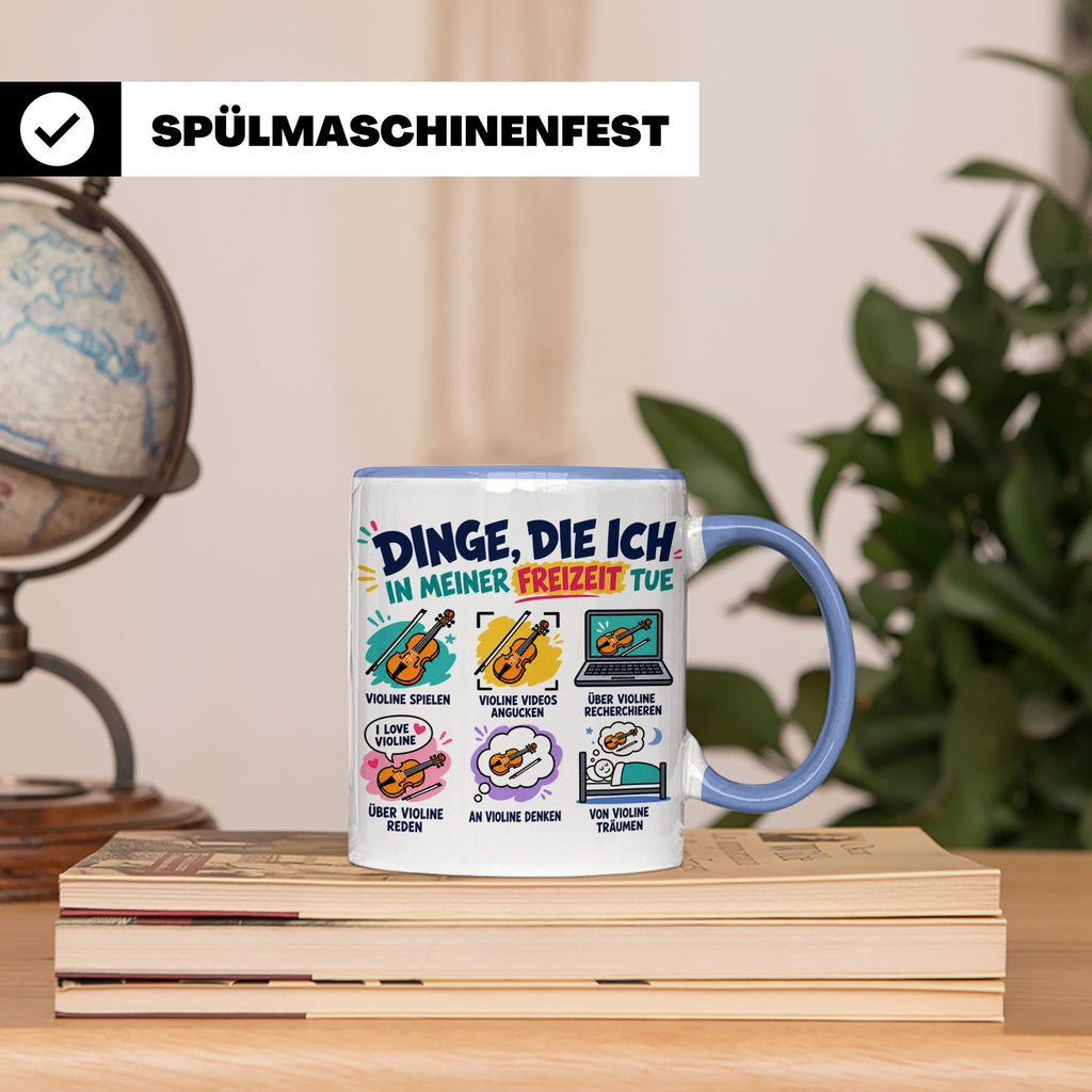 Violine Tasse mit Spruch Dinge die ich in meiner Freizeit tu – Blau [farbe:blau]