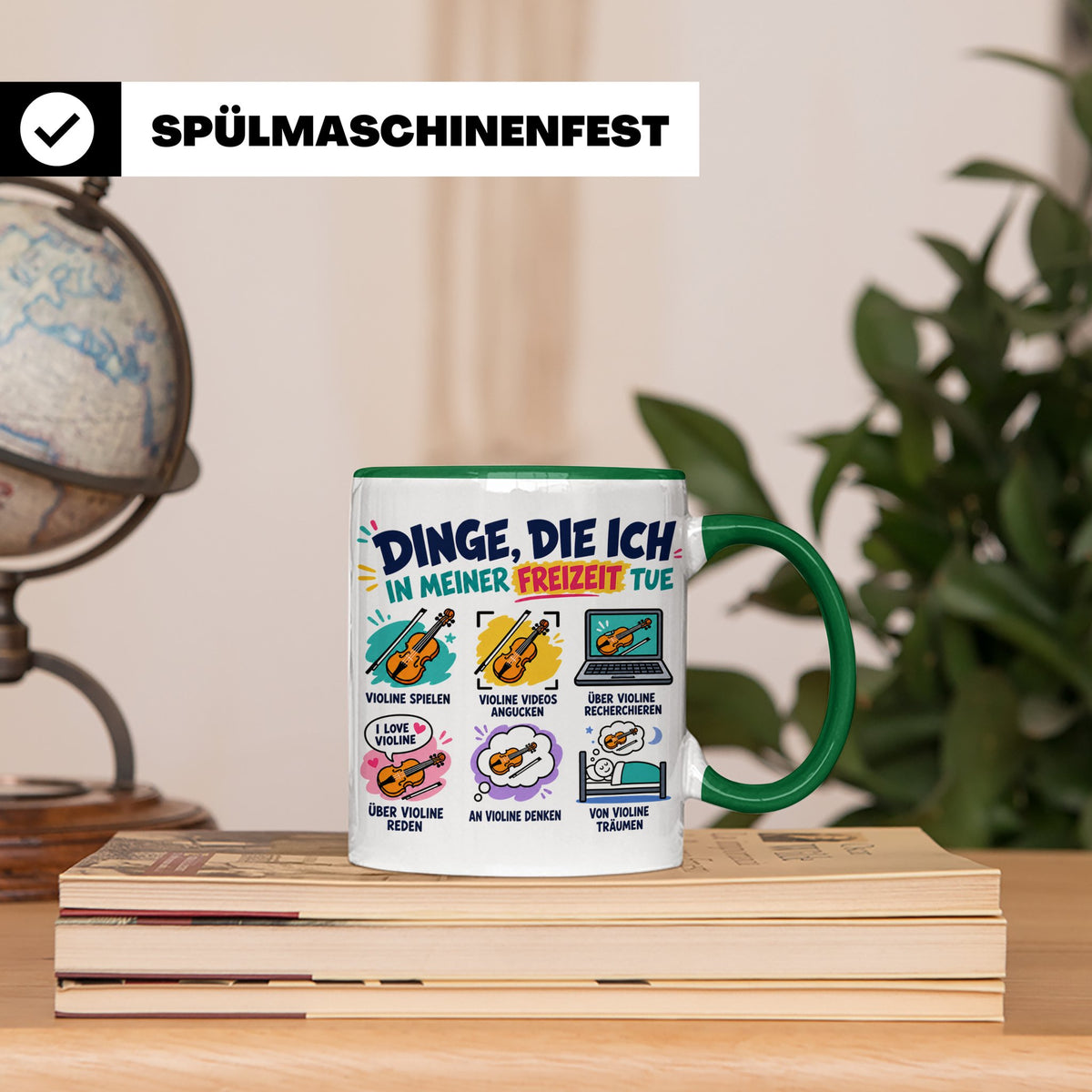 Violine Tasse mit Spruch Dinge die ich in meiner Freizeit tu – Grün [farbe:grün]
