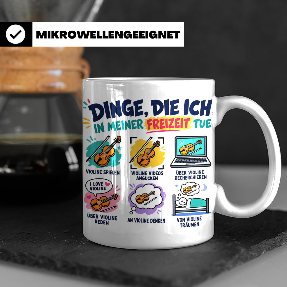Violine Tasse mit Spruch Dinge die ich in meiner Freizeit tu – Weiß [farbe:weiß]