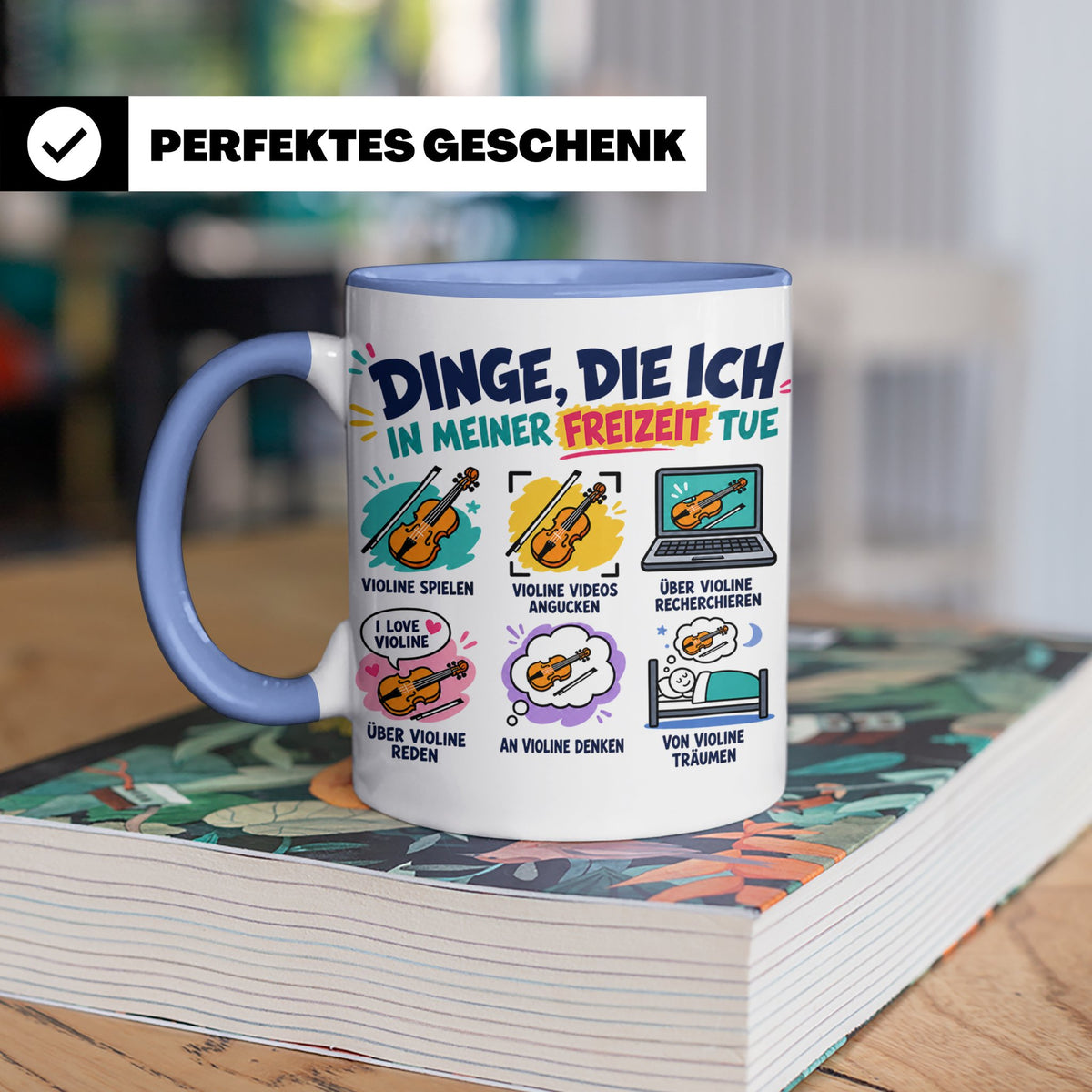 Violine Tasse mit Spruch Dinge die ich in meiner Freizeit tu – Blau [farbe:blau]