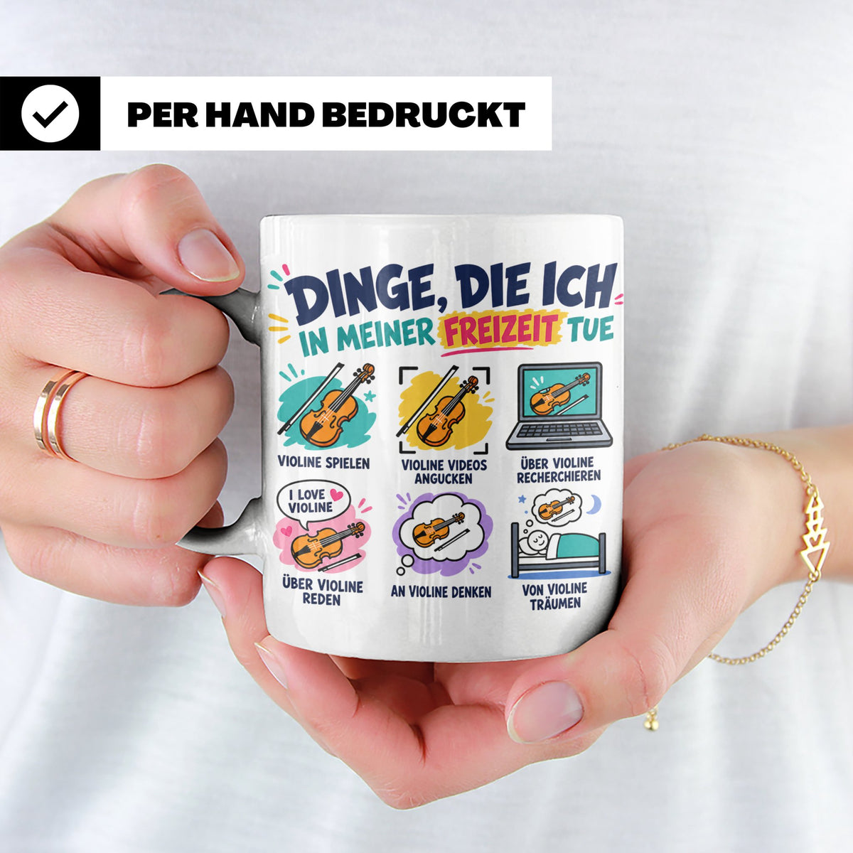 Violine Tasse mit Spruch Dinge die ich in meiner Freizeit tu – Weiß [farbe:weiß]
