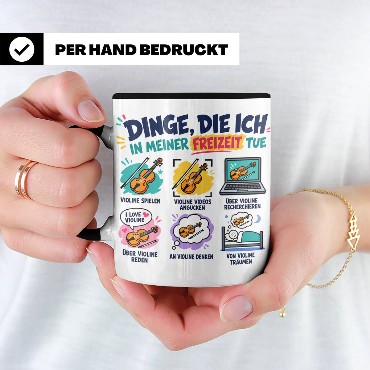 Violine Tasse mit Spruch Dinge die ich in meiner Freizeit tu – Schwarz [farbe:schwarz]