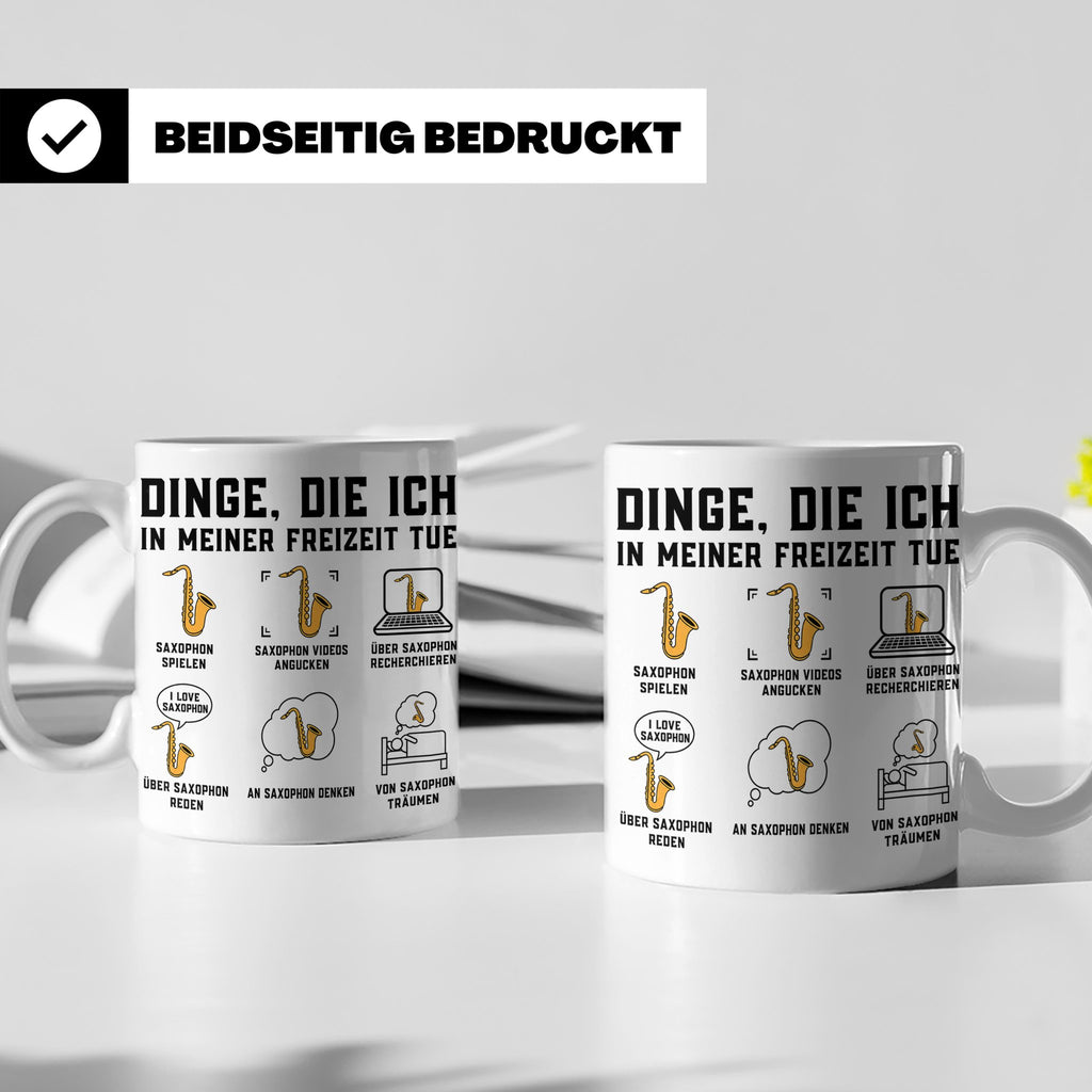 Saxophon Tasse 'Dinge die ich tue' lustiger Spruch für Musik – Weiß [farbe:weiß]