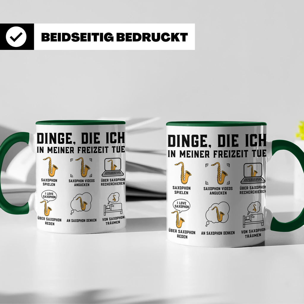 Saxophon Tasse 'Dinge die ich tue' lustiger Spruch für Musik – Grün [farbe:grün]