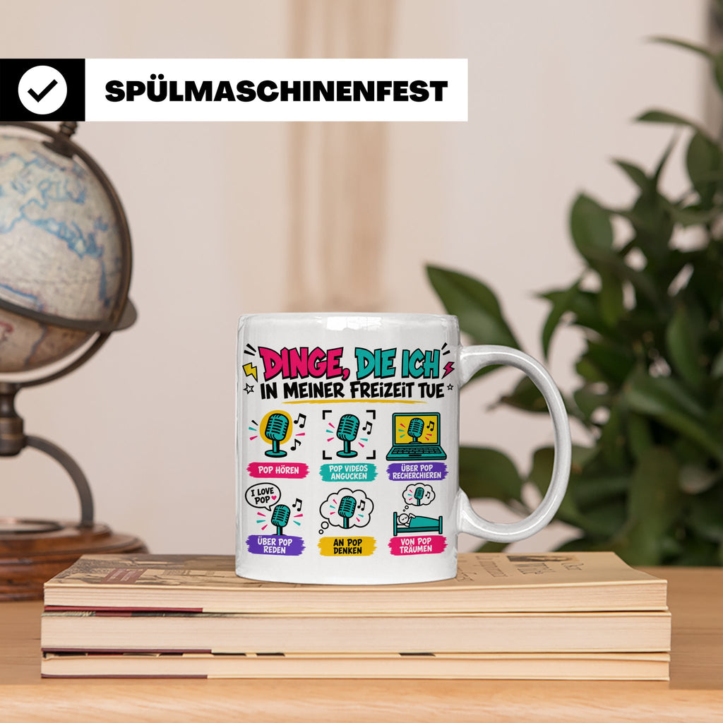 Pop Musik Fan Tasse mit Spruch "Dinge die ich in meiner Frei – Weiß [farbe:weiß]