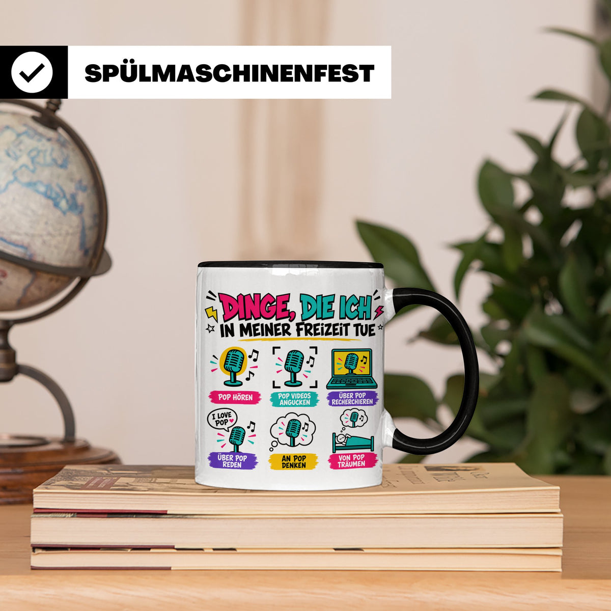 Pop Musik Fan Tasse mit Spruch "Dinge die ich in meiner Frei – Schwarz [farbe:schwarz]