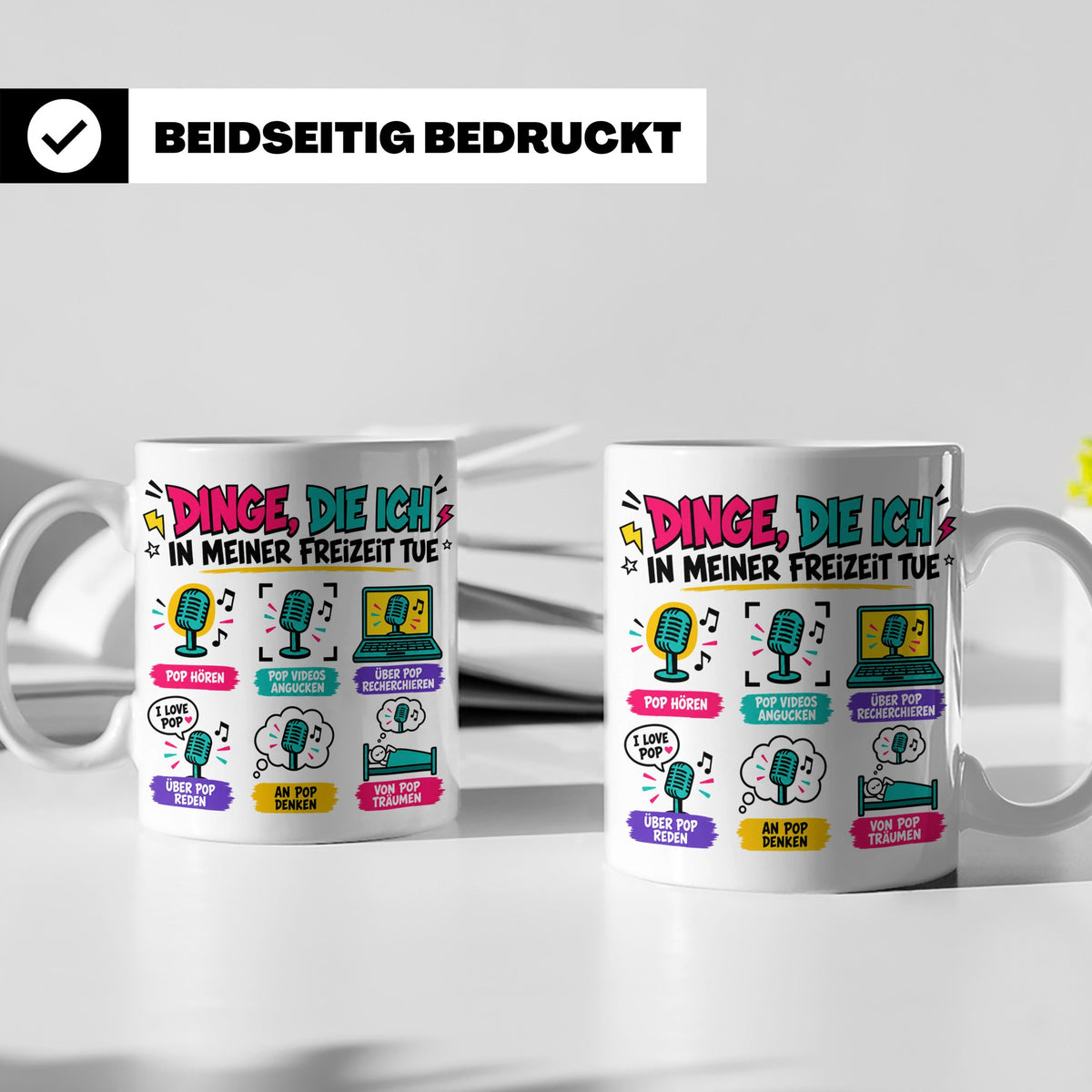 Pop Musik Fan Tasse mit Spruch "Dinge die ich in meiner Frei – Weiß [farbe:weiß]