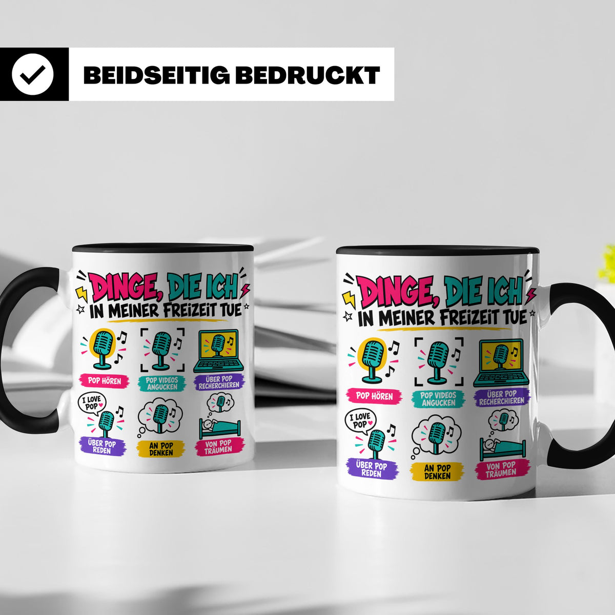 Pop Musik Fan Tasse mit Spruch "Dinge die ich in meiner Frei – Schwarz [farbe:schwarz]