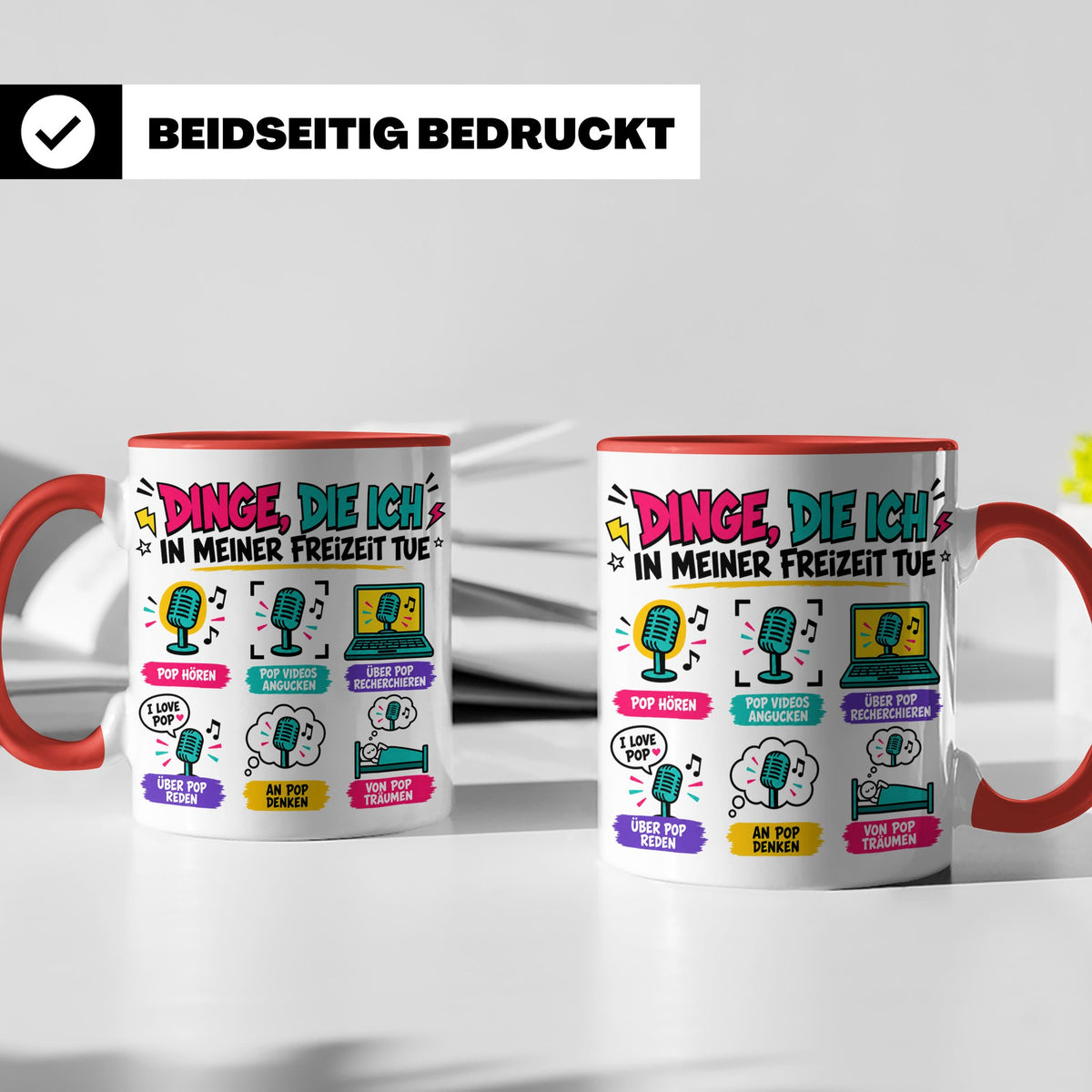 Pop Musik Fan Tasse mit Spruch "Dinge die ich in meiner Frei – Rot [farbe:rot]