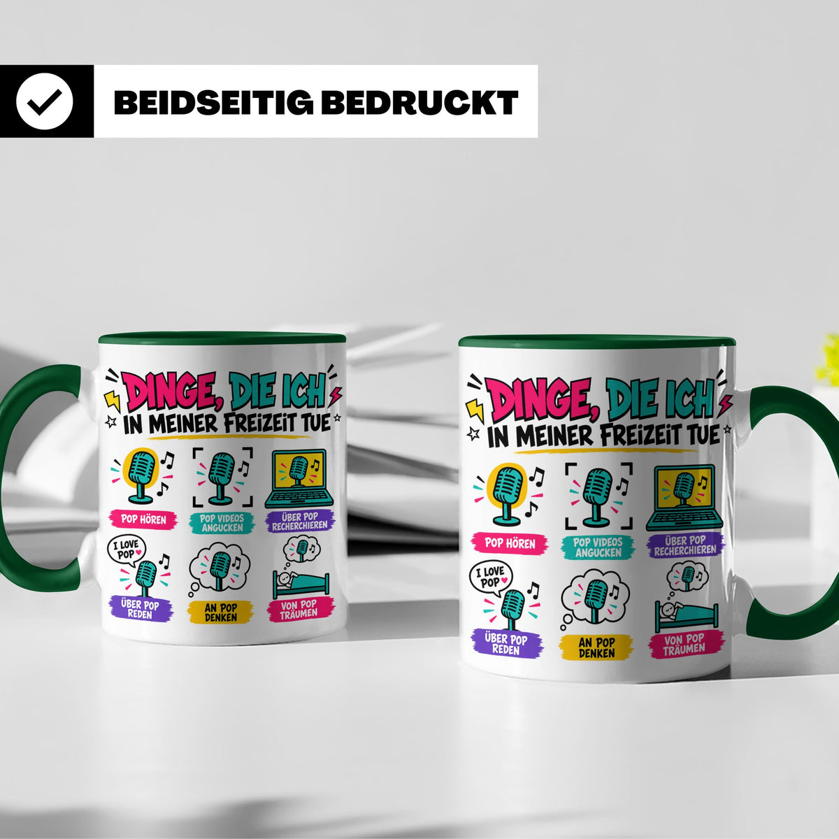 Pop Musik Fan Tasse mit Spruch "Dinge die ich in meiner Frei – Grün [farbe:grün]