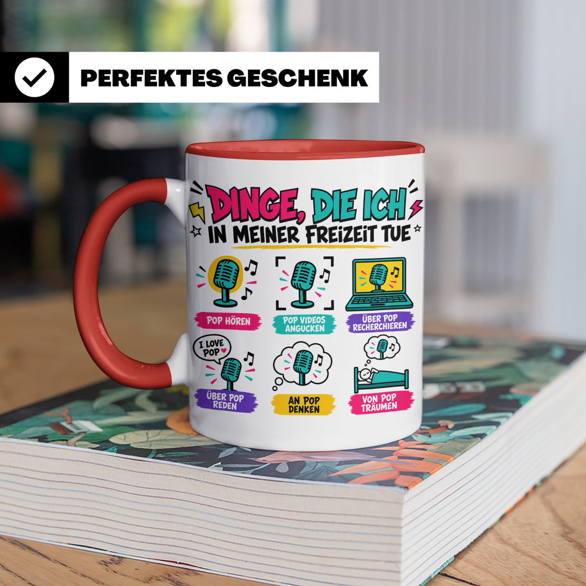 Pop Musik Fan Tasse mit Spruch "Dinge die ich in meiner Frei – Rot [farbe:rot]