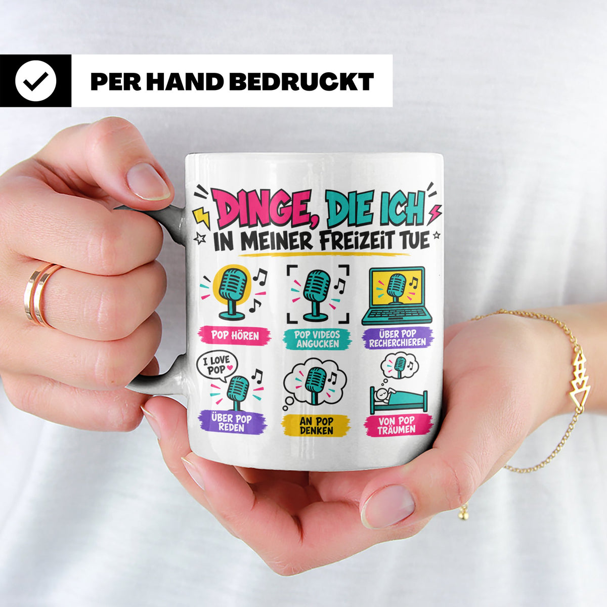 Pop Musik Fan Tasse mit Spruch "Dinge die ich in meiner Frei – Weiß [farbe:weiß]