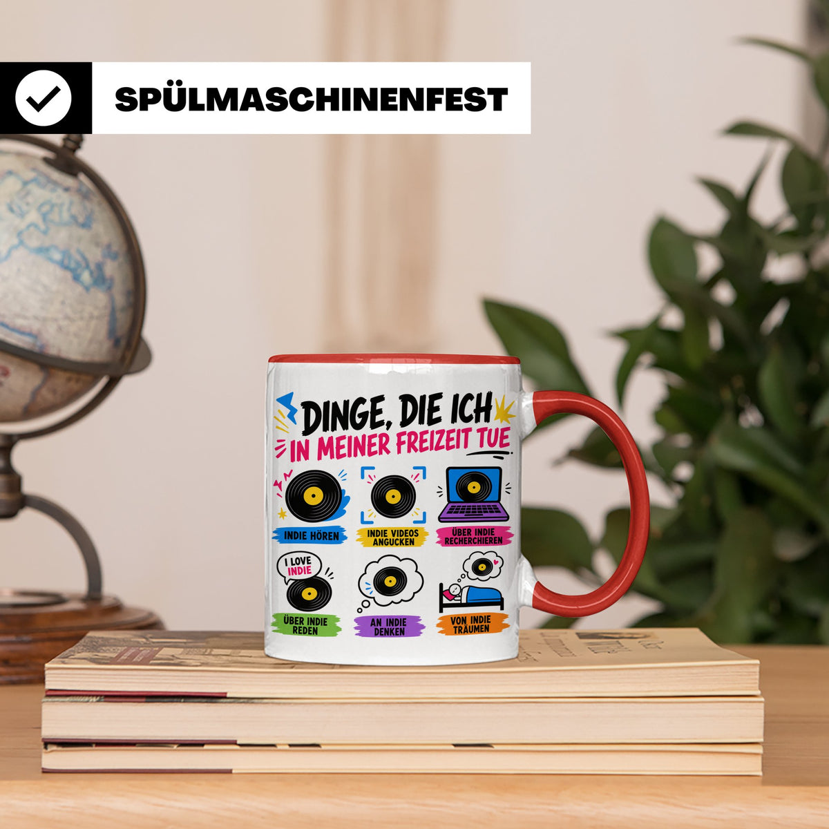 Indie Musik Tasse Spruch 'Dinge die ich tue' für Fans, Schal – Rot [farbe:rot]
