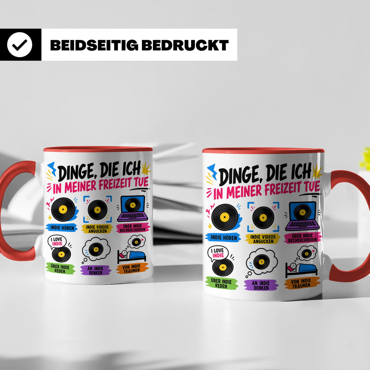 Indie Musik Tasse Spruch 'Dinge die ich tue' für Fans, Schal – Rot [farbe:rot]
