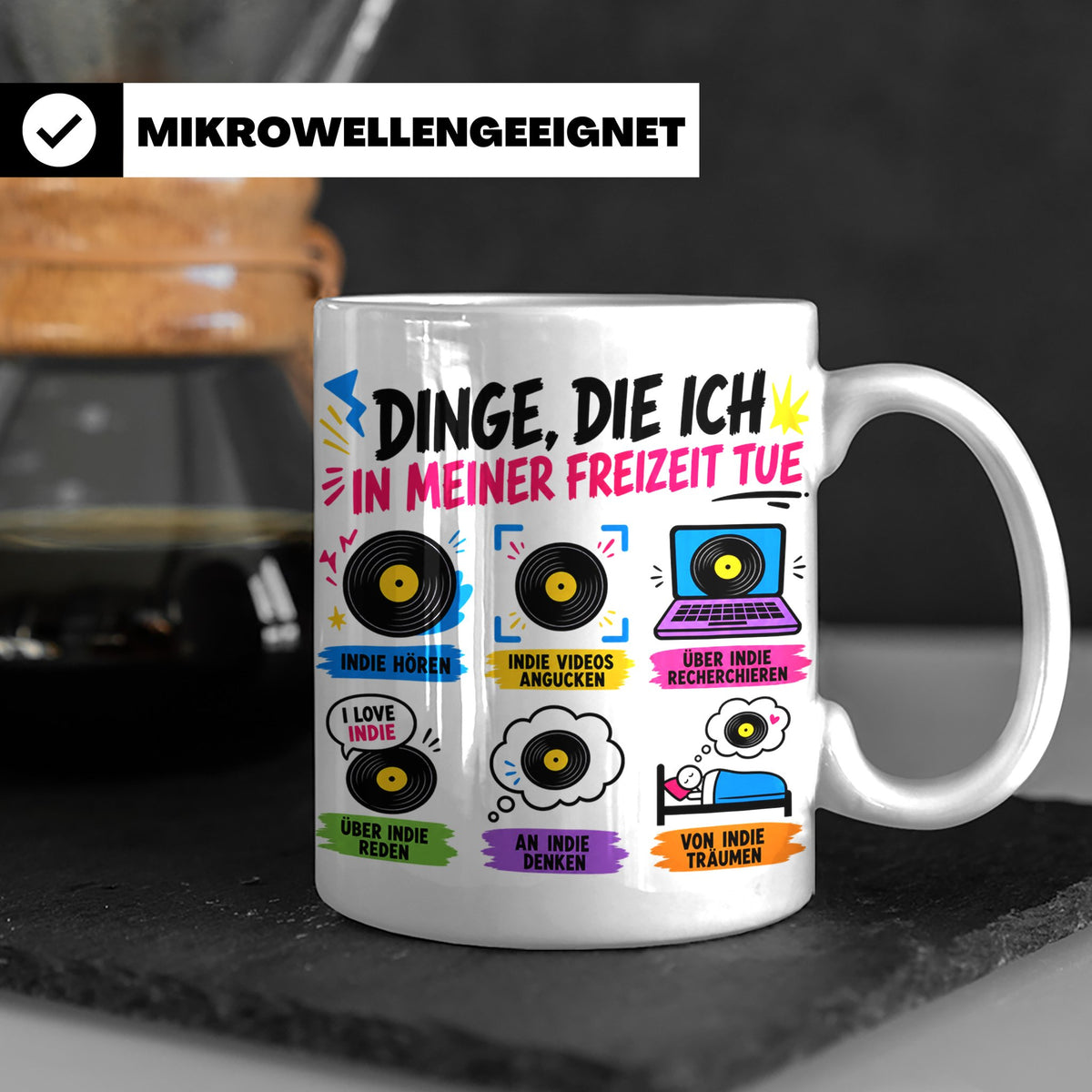 Indie Musik Tasse Spruch 'Dinge die ich tue' für Fans, Schal – Weiß [farbe:weiß]