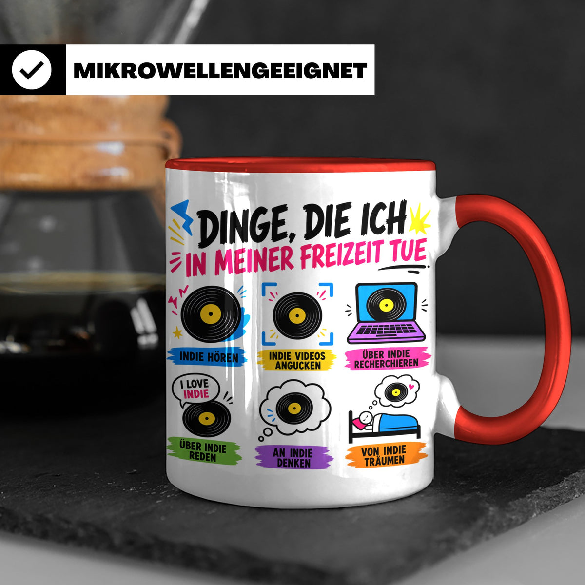 Indie Musik Tasse Spruch 'Dinge die ich tue' für Fans, Schal – Rot [farbe:rot]