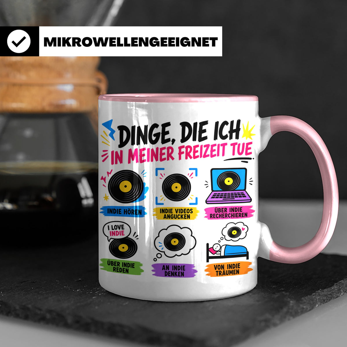 Indie Musik Tasse Spruch 'Dinge die ich tue' für Fans, Schal – Rosa [farbe:rosa]