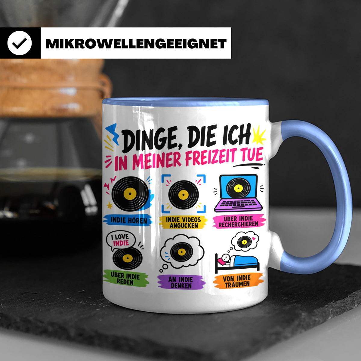 Indie Musik Tasse Spruch 'Dinge die ich tue' für Fans, Schal – Blau [farbe:blau]