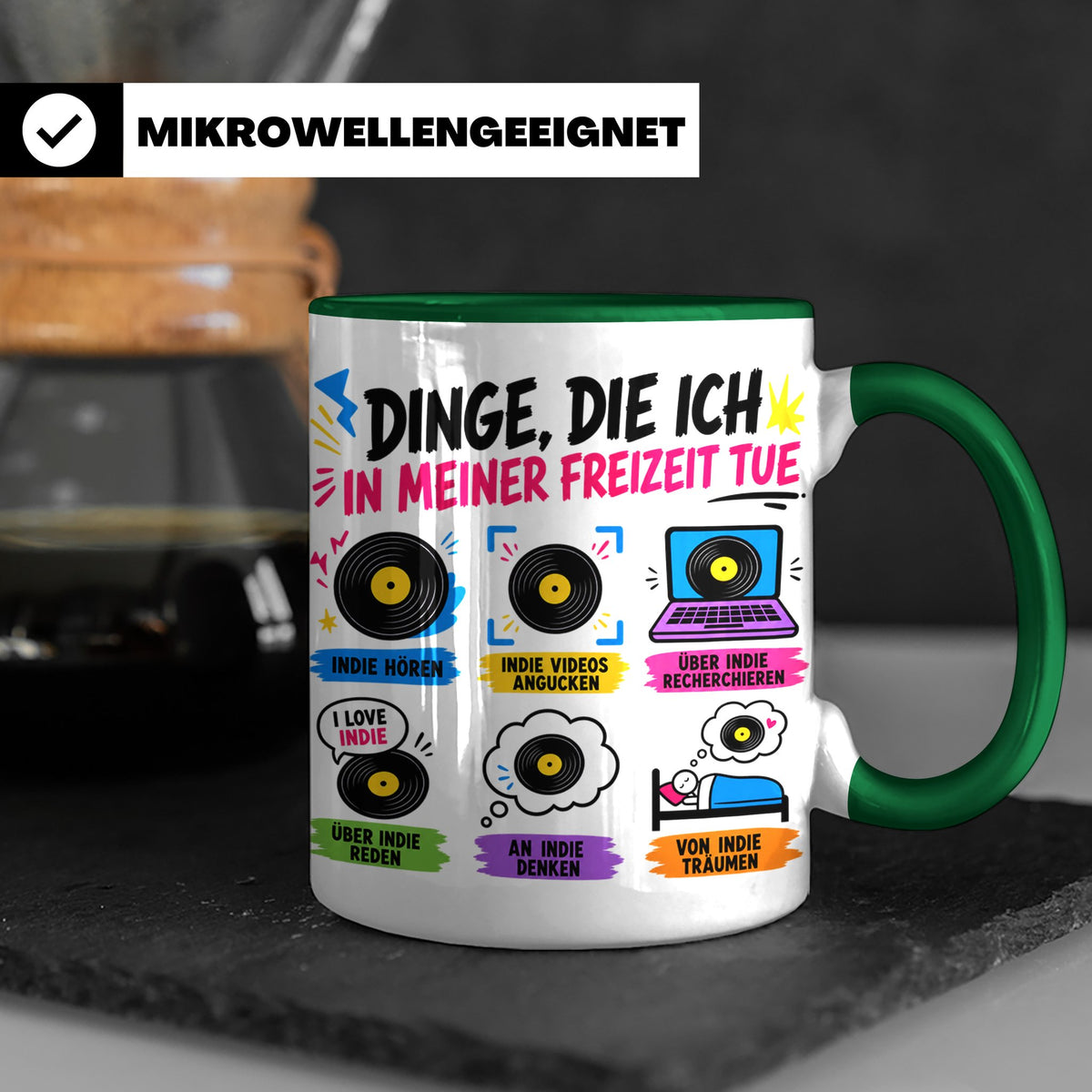 Indie Musik Tasse Spruch 'Dinge die ich tue' für Fans, Schal – Grün [farbe:grün]