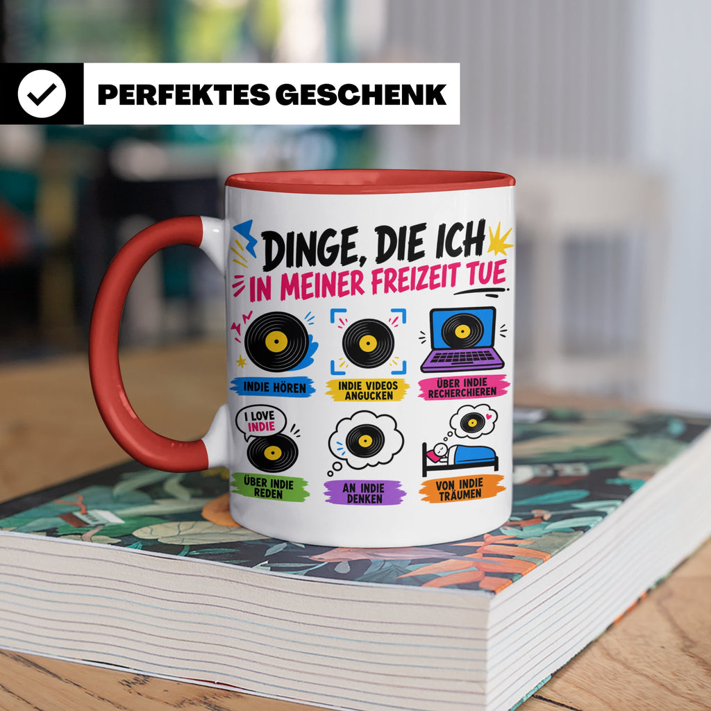 Indie Musik Tasse Spruch 'Dinge die ich tue' für Fans, Schal – Rot [farbe:rot]