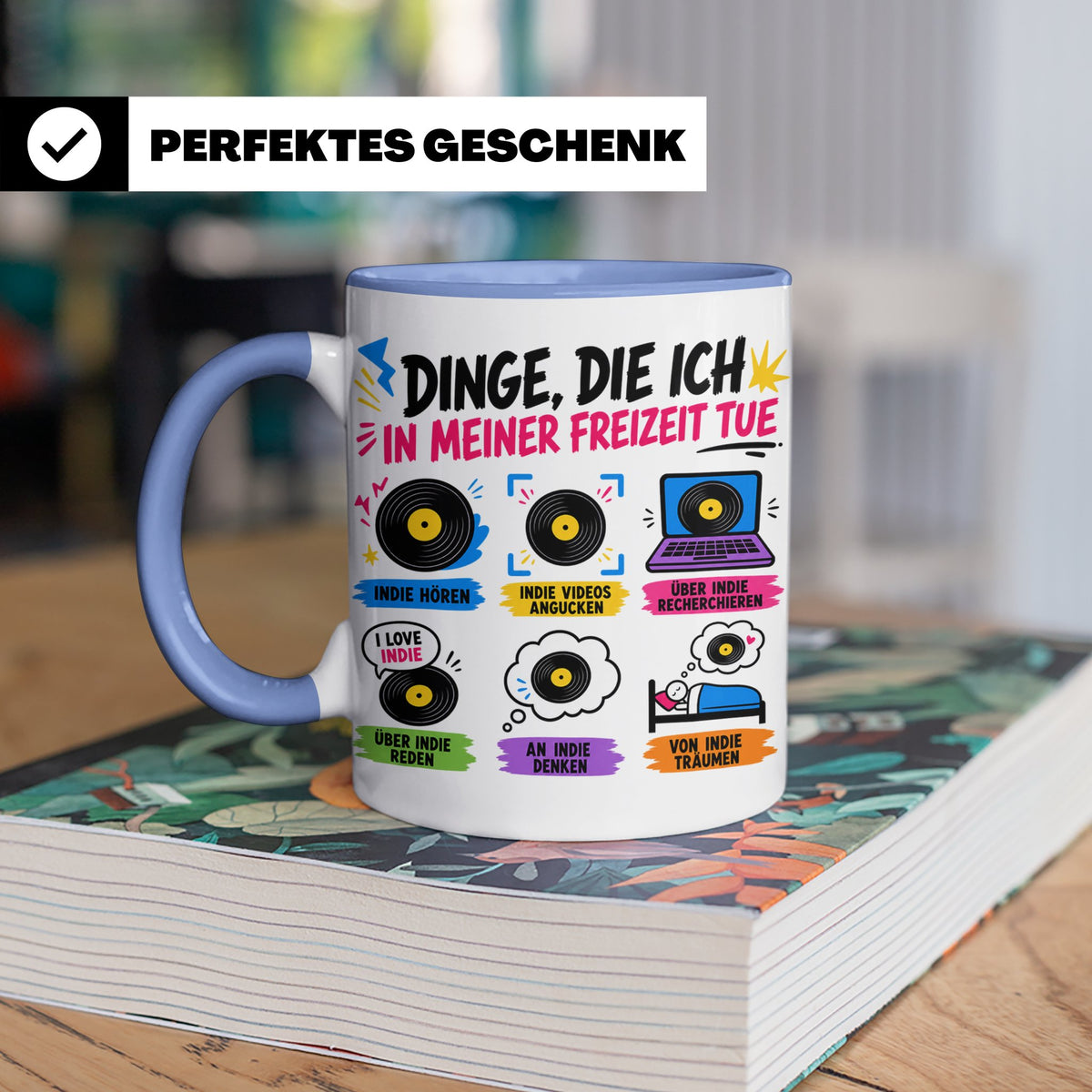 Indie Musik Tasse Spruch 'Dinge die ich tue' für Fans, Schal – Blau [farbe:blau]
