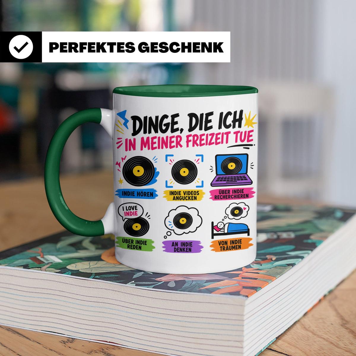 Indie Musik Tasse Spruch 'Dinge die ich tue' für Fans, Schal – Grün [farbe:grün]
