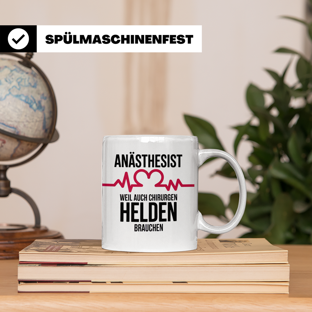 Anästhesist Tasse - Weil auch Chirurgen Helden brauchen! Nar – Weiß [farbe:weiß]