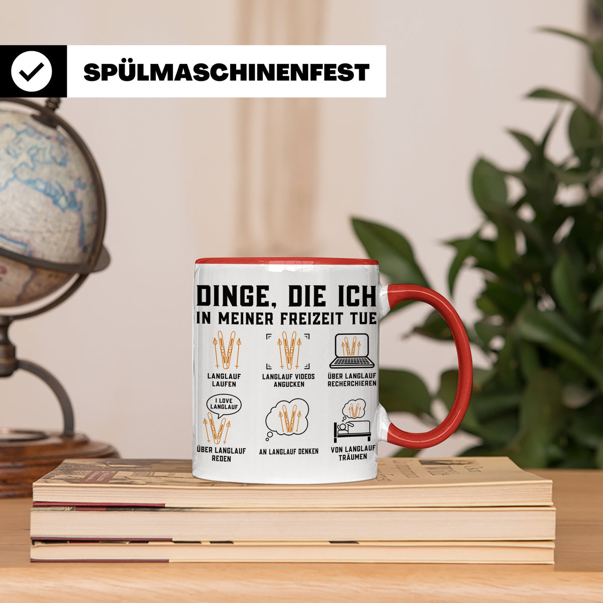 Langlauf Tasse Dinge die ich tue | Lustiger Spruch für Langl – Rot [farbe:rot]