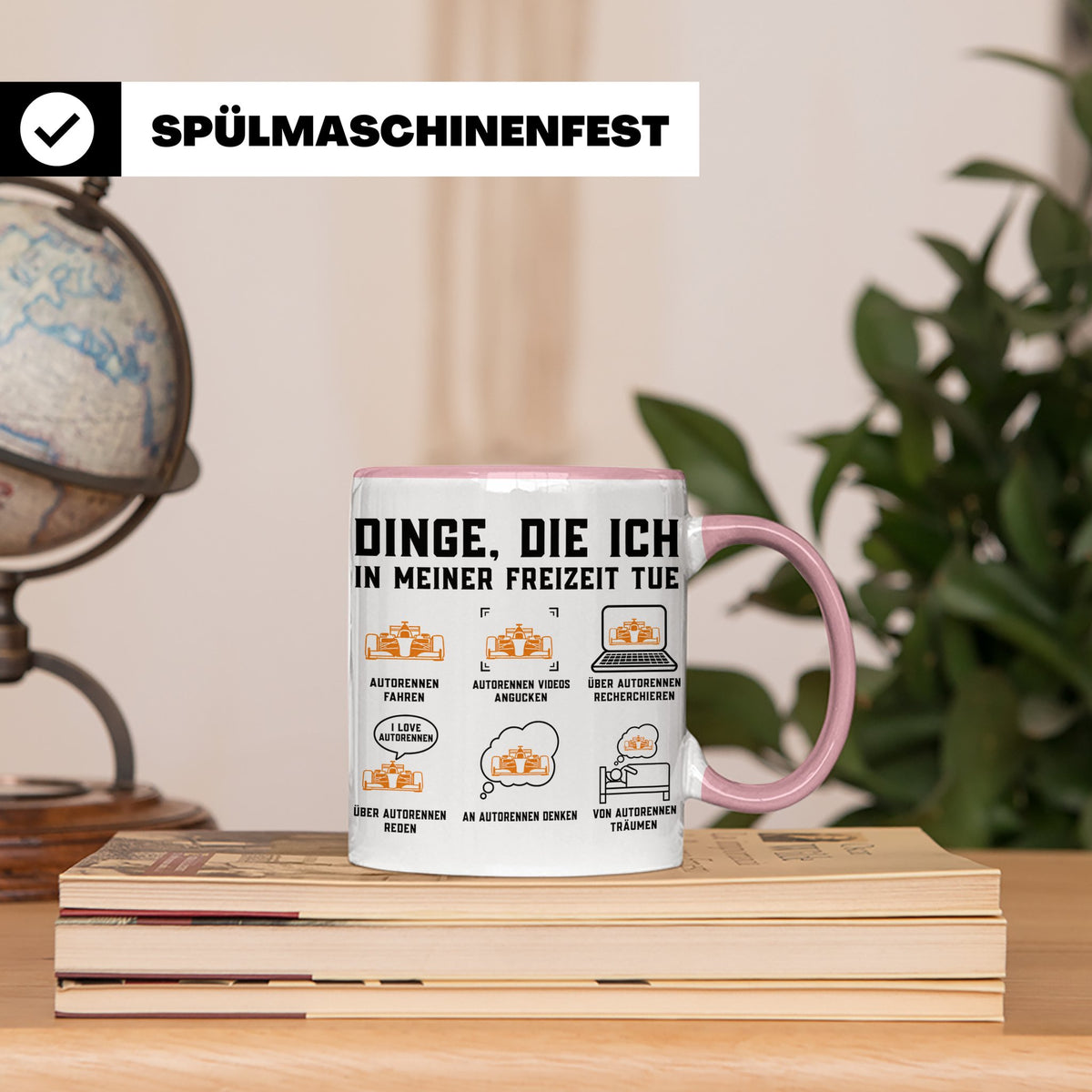 Autorennen Tasse Dinge die ich in meiner Freizeit tue, lusti – Rosa [farbe:rosa]