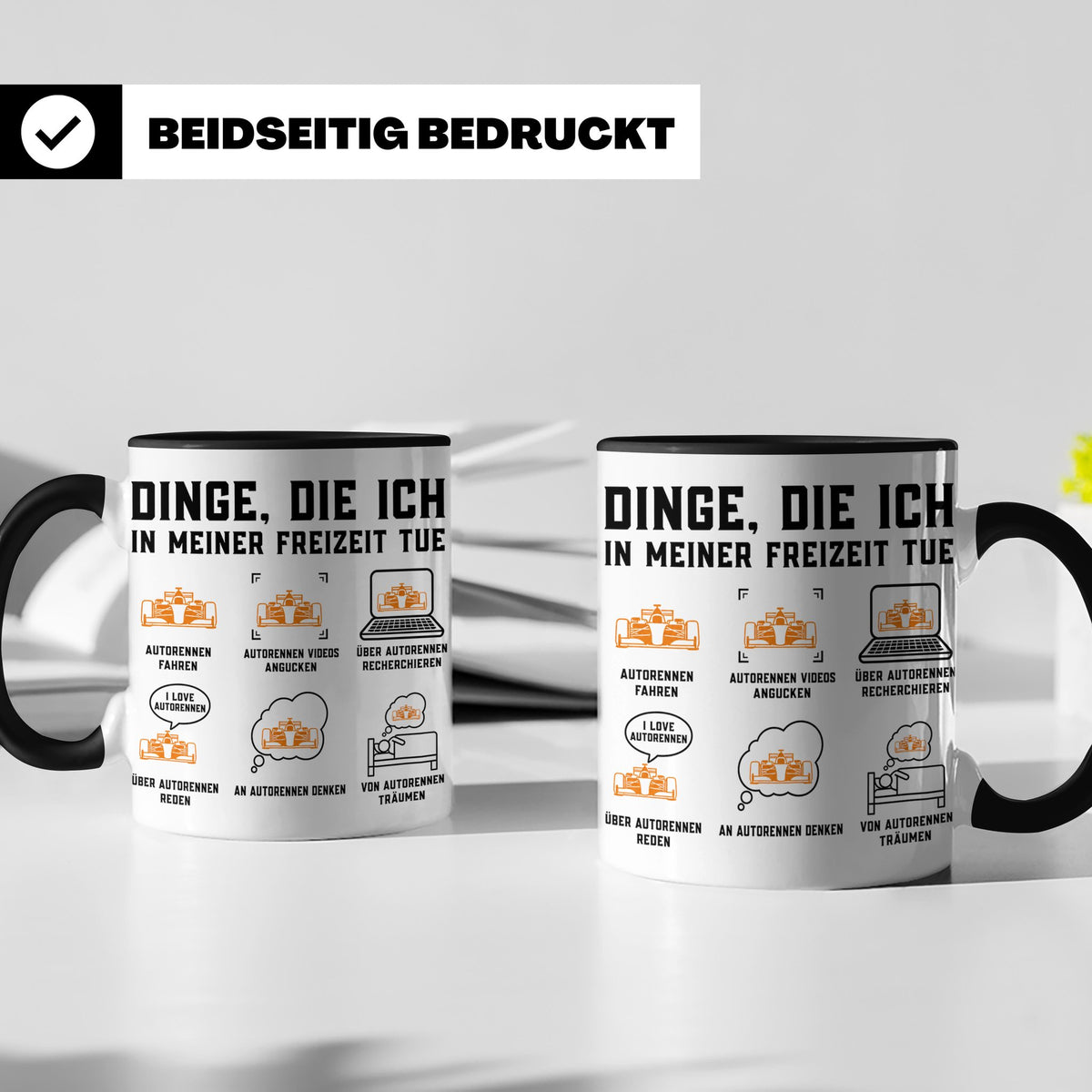 Autorennen Tasse Dinge die ich in meiner Freizeit tue, lusti – Schwarz [farbe:schwarz]